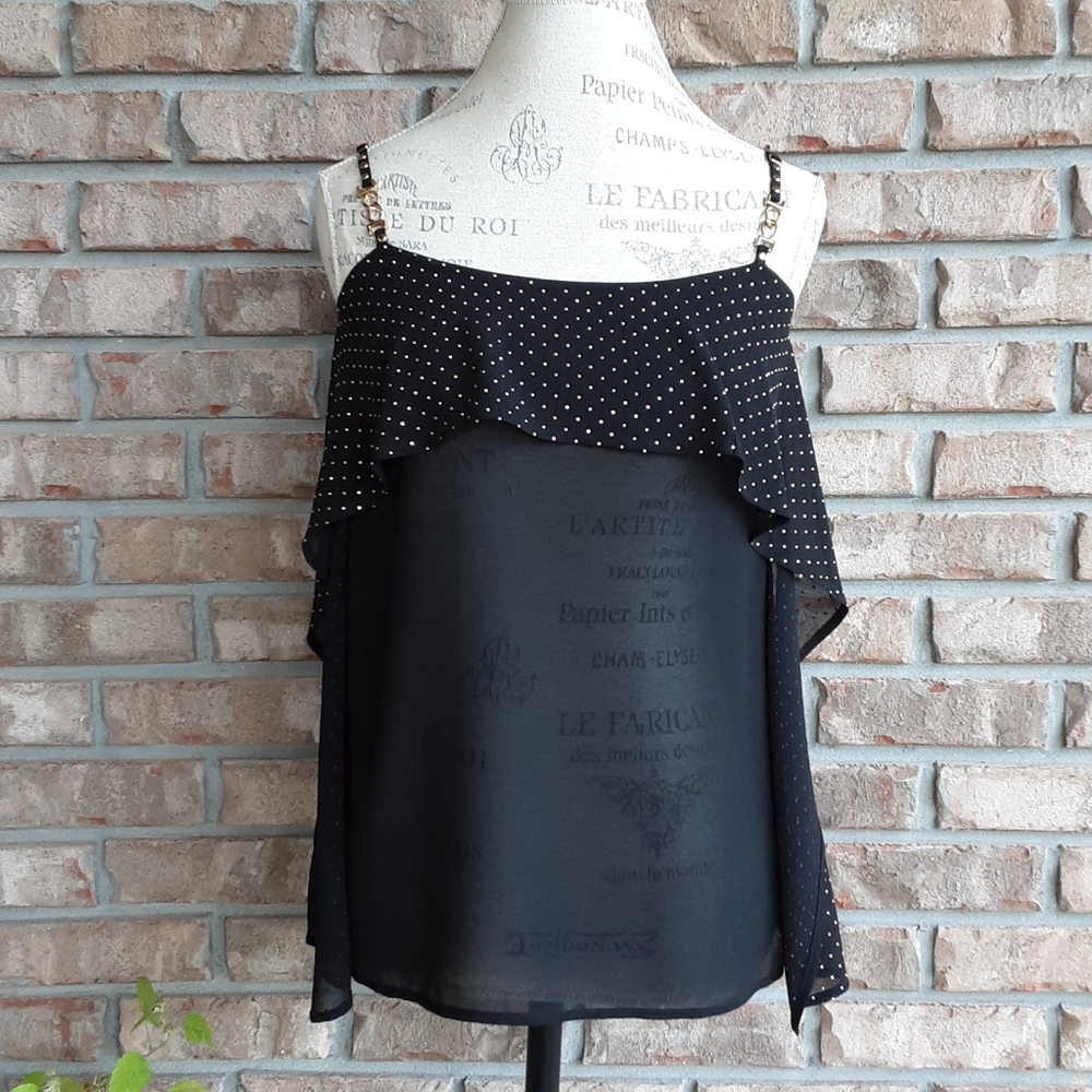 Cache black sheer sleeveless top with gold tone hardware NWT